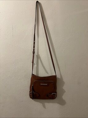 Franco Scarto Brown Leather Crossbody Bag with Buckle Accents